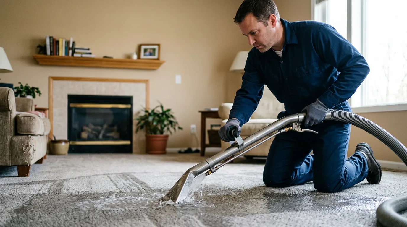 Water damage restoration technician working near Romeo, MI